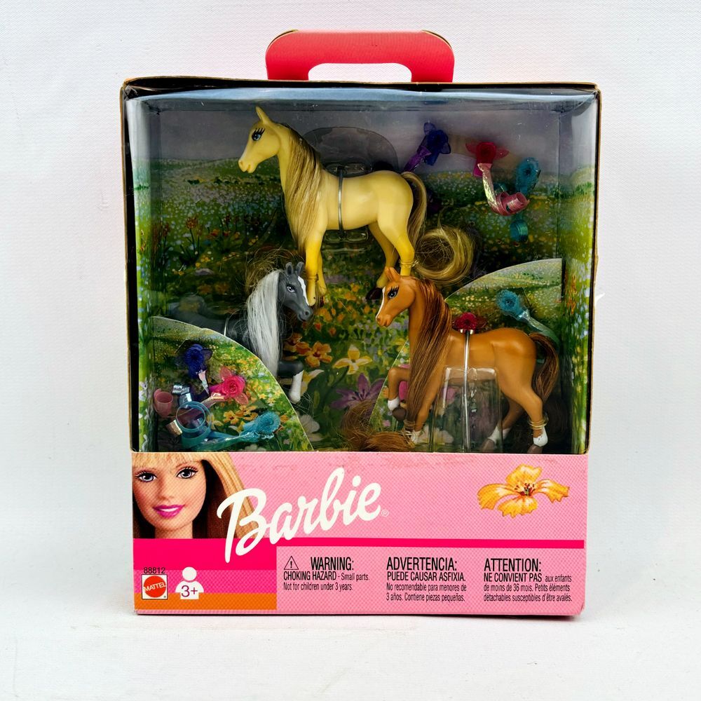 Barbie Mini Show Ponies‎ Set of 3 Mattel 2002 Brown Gray Cream Horses 88812 NRFB